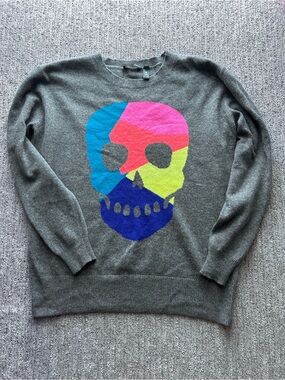 Aqua Gray Crewneck cashmere Sweater with Skull Graphic